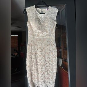 Ivory Lace Midi Dress with Sequin Detail